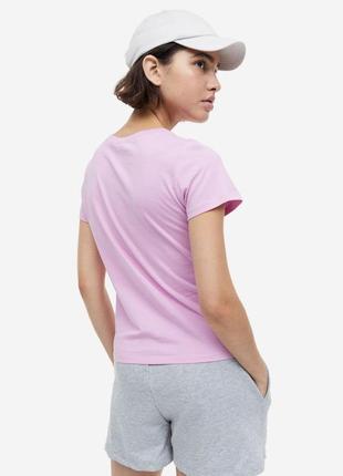 Базовая хлопковая розовая футболка h&m легкая женская футболка4 фото