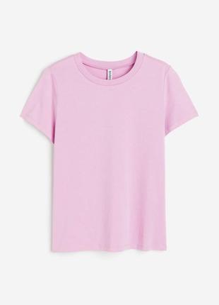 Базовая хлопковая розовая футболка h&m легкая женская футболка1 фото