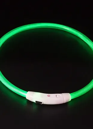 Зелений led нашийник, що світиться в темряві, вузький для котів і собак на батарейці підрізається