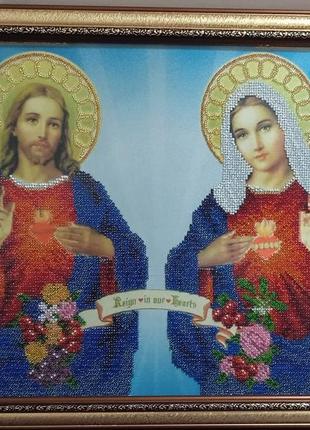 Икона вышита бисером св.сердце иссуса и невинное сердце марии.&nbsp;ас3-034