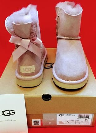 Ugg mini bailey bow ii pink, уггі з бантом жіночі зимові рожеві.