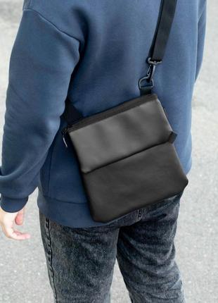 Чоловіча міська сумка месенджер через плече з кобурою барсетка чорна з екошкіри6 фото
