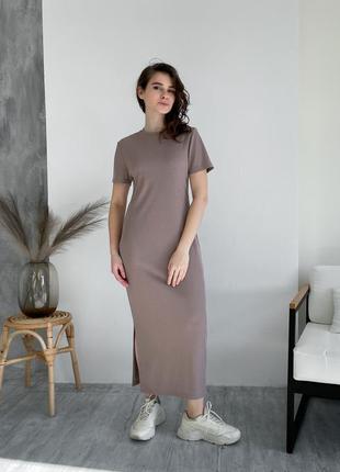 Трендовое платье женское платье  свободное платье с разрезом платье в рубчик платье футболка длинное платье бренд merlini