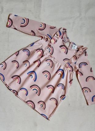 Плаття h&amp;m швеція бавовняне з довгим рукавом рожево-персикове веселка на 9-12 місяців3 фото
