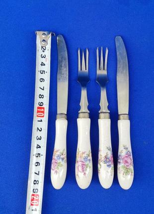 Старинные вилки ножи с керамической ручкой ретро винтаж ссср или европа2 фото