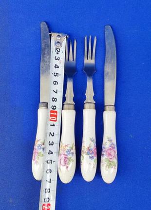 Старинные вилки ножи с керамической ручкой ретро винтаж ссср или европа3 фото