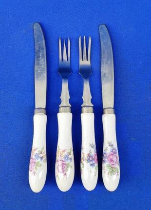 Старинные вилки ножи с керамической ручкой ретро винтаж ссср или европа