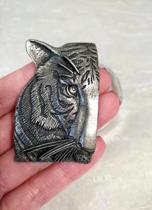 Тренд брошка тигр під срібло ретро вінтаж пін значок кіт брошь3 фото