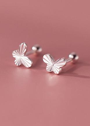 Серебряные серьги закрутки "алмазные бабочки"