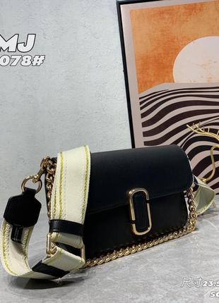 Сумка з натуральної волової шкіри в стилі marc jacobs the j marc shoulder bag чорна з золотой фурнітурою