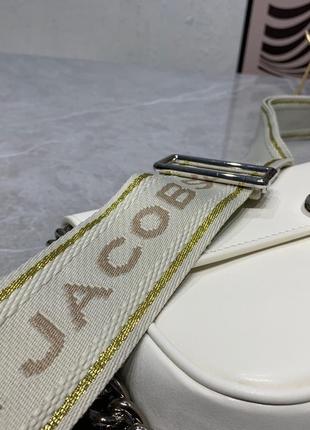 Сумка з натуральної волової шкіри в стилі marc jacobs the j marc shoulder bag біла з срібною фурнітурою4 фото