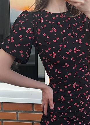 Ідеальна сукня довжина міді, квітковий принт, рукавчики фонарики і розріз8 фото