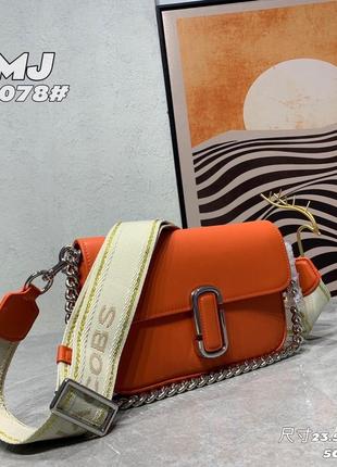 Сумка з натуральної волової шкіри в стилі marc jacobs the j marc shoulder bag помаранчева з срібною фурнітурою1 фото