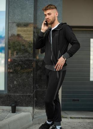Мужской спортивный костюм с косым замком personal style демисезонный m черный с серыми вставками 30322 фото
