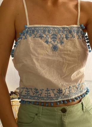 Asos топ летний вышивка помпоны орнамент майка кофта пляжный пижама хлопок5 фото