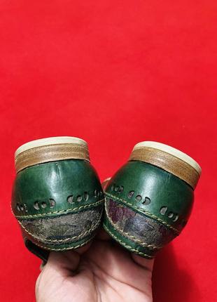 Туфли дизайнерские кожаные зелёные на шнуровке низкий каблук8 фото