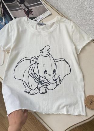 🍦новая хлопковая кремовая футболка с слоником2 фото