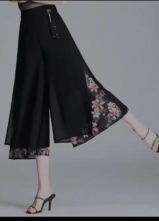 Летние трендовые актуальные шифоновые женские брюки в корейском стиле хакама стайл1 фото