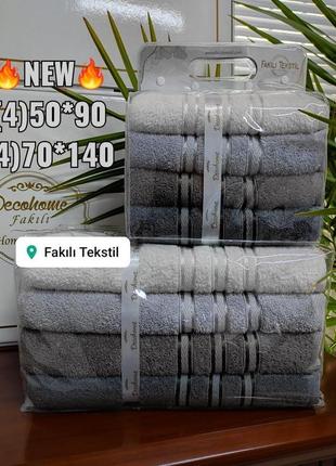 Набір махрових рушників для бані 70 на 140 см в упаковці 4 штуки fakili tekstil сірий2 фото