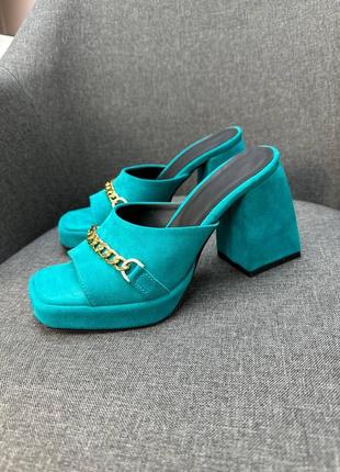 Эксклюзивные сабо из натуральной итальянской кожи и замша женские на каблуке платформе