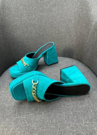 Эксклюзивные сабо из натуральной итальянской кожи и замша женские на каблуке платформе