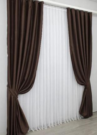 Комплект штор (2шт. 1,5х2,7м.) із тканини блекаут "bagema rvs". колір коричневий2 фото