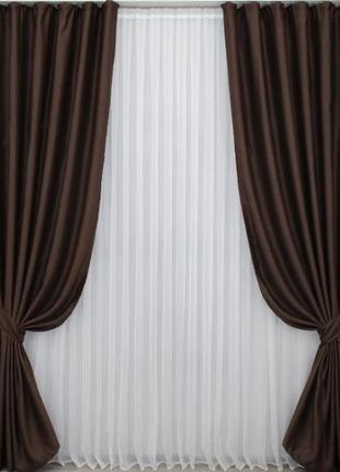 Комплект штор (2шт. 1,5х2,7м.) із тканини блекаут "bagema rvs". колір коричневий3 фото