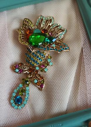 Розкішна брошка королівська лілія, геральдика, орден із підвіскою, кристали