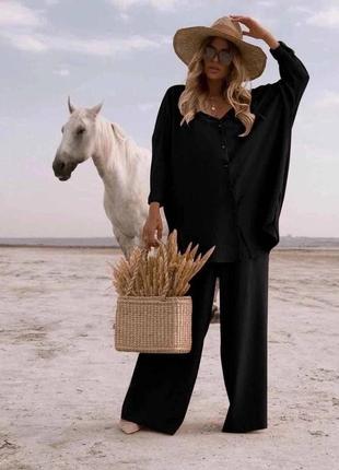 Жіночий діловий стильний класний класичний зручний модний трендовий костюм модний брюки штани штанішки та і + сорочка рубашка чорна оливка