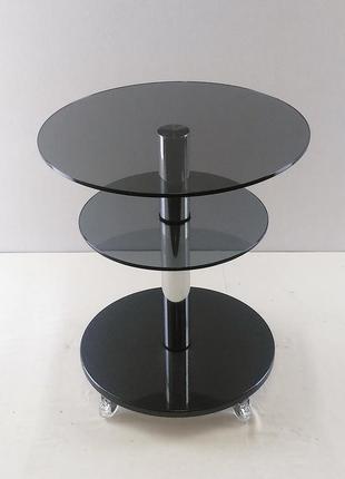 Стеклянный журнальный стол круглый commus bravo light425 k gray-black-chr60