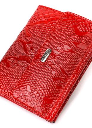 Лакований гаманець для жінок середнього розміру з натуральної шкіри з тисненням під рептилію canpellini 21816