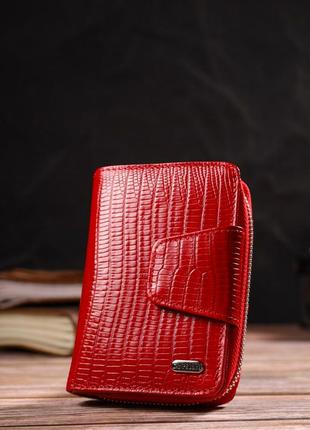 Фактурное женское вертикальное портмоне с монетницей на молнии из натуральной кожи с тиснением canpellini8 фото