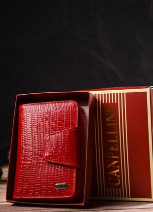 Фактурное женское вертикальное портмоне с монетницей на молнии из натуральной кожи с тиснением canpellini10 фото