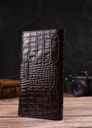 Вместительное вертикальное мужское портмоне из натуральной фактурной кожи с тиснением под крокодила canpellini7 фото