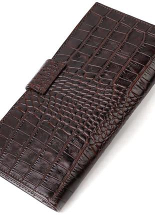 Вместительное вертикальное мужское портмоне из натуральной фактурной кожи с тиснением под крокодила canpellini2 фото