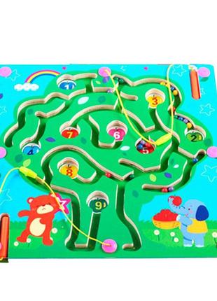 Игрушка-лабиринт "яблоня" на деревянной доске с магнитными шариками и магнитными палочками, 30х30х1,5cm