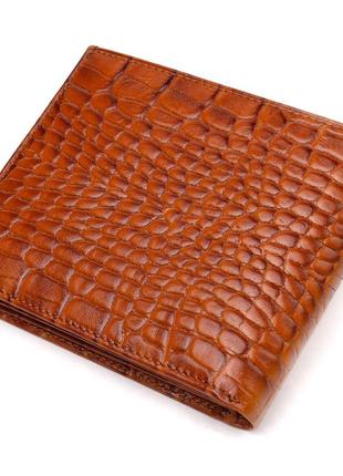 Современный кошелек для мужчин из натуральной кожи с тиснением под крокодила canpellini 21574 коричневый2 фото