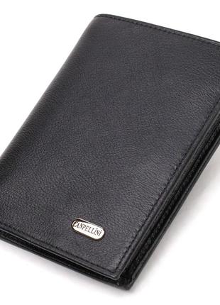 Чоловічий місткий гаманець вертикального формату з натуральної шкіри canpellini 21753 чорний
