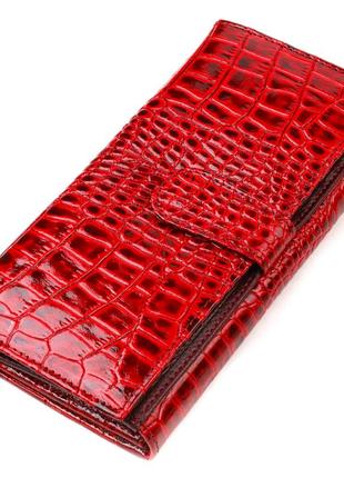 Яркое женское портмоне из натуральной кожи с тиснением под крокодила canpellini 21852 красный2 фото