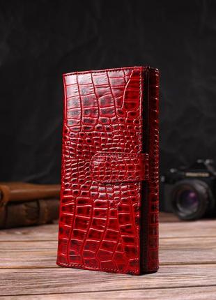 Яркое женское портмоне из натуральной кожи с тиснением под крокодила canpellini 21852 красный8 фото