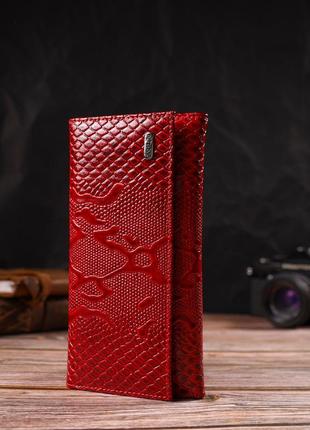 Лаковане жіноче портмоне з натуральної шкіри з тисненням під змію canpellini 21850 червоний6 фото