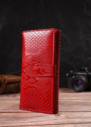 Лаковане жіноче портмоне з натуральної шкіри з тисненням під змію canpellini 21850 червоний7 фото