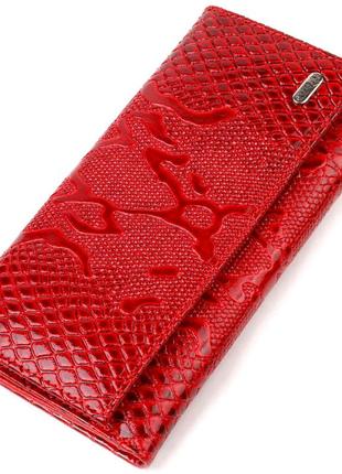 Лакированное женское портмоне из натуральной кожи с тиснением под змею canpellini 21850 красный