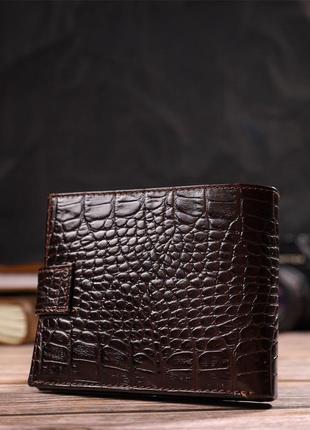 Вместительный мужской бумажник из натуральной фактурной кожи с тиснением под крокодила canpellini 217887 фото