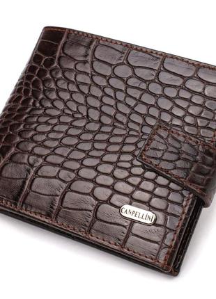 Вместительный мужской бумажник из натуральной фактурной кожи с тиснением под крокодила canpellini 21788