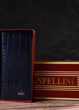 Красивый мужской вертикальный бумажник из натуральной кожи с тиснением под крокодила canpellini 21901 синий8 фото
