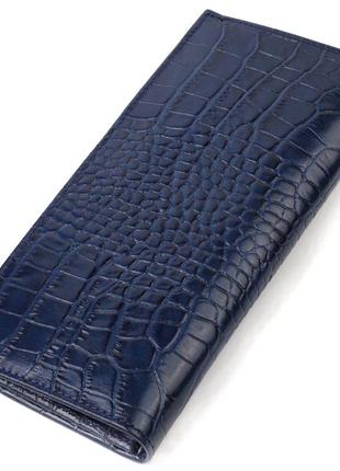 Красивый мужской вертикальный бумажник из натуральной кожи с тиснением под крокодила canpellini 21901 синий2 фото