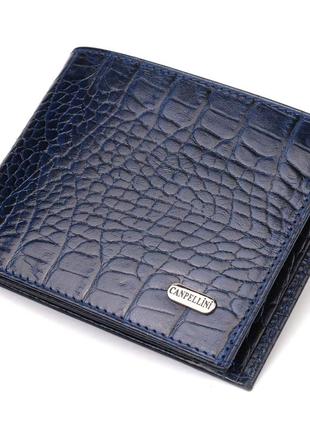 Гарний гаманець для чоловіків із натуральної шкіри з тисненням під крокодила canpellini 21924 синій