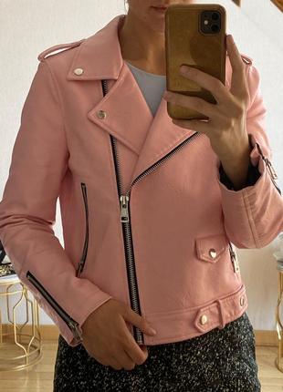 Куртка косуха байкерская розовая эко кожа mango манго4 фото