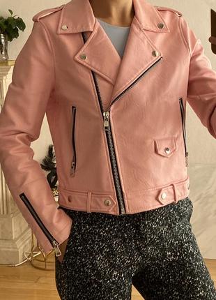 Куртка косуха байкерская розовая эко кожа mango манго3 фото